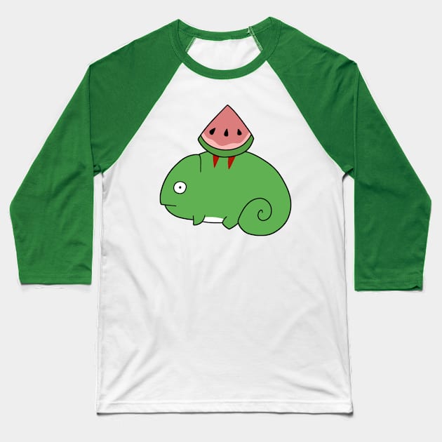 Watermelon Chameleon Baseball T-Shirt by saradaboru